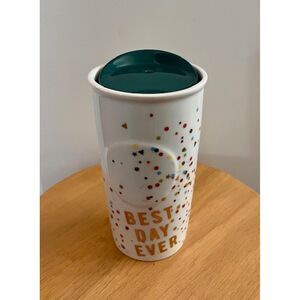 Starbucks "Best Day Ever" Confetti Ceramic Tumbler Travel Coffee Mug